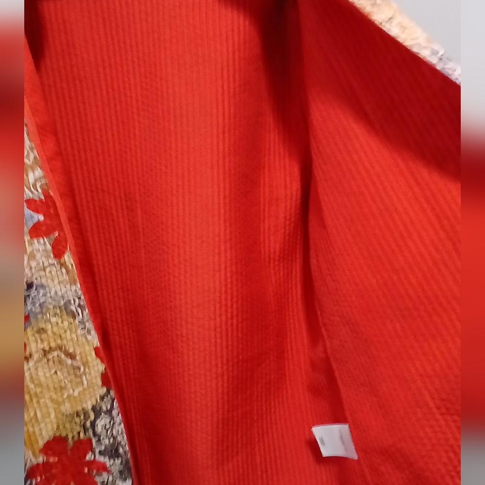 Floral Vibrant Orange Lining Open Front Shacket Womens 14 Lightweight Spring - Picture 5 of 7
